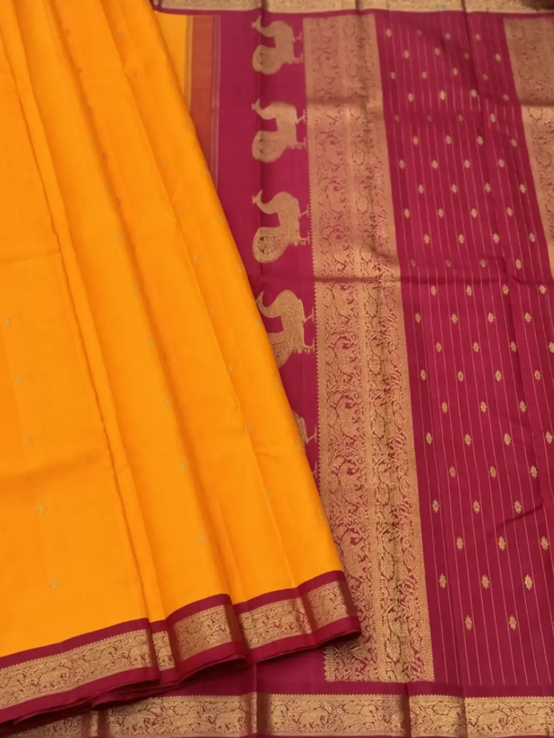 Classic Mustard & Maroon Korvai Silk